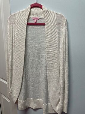 GUC Lilly Pulitzer XL Amalie Open Front Cardigan Sweater, white